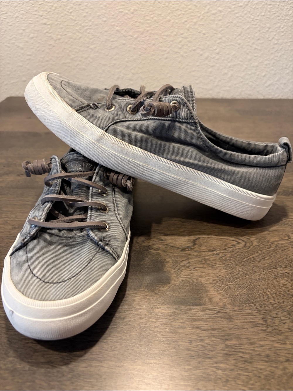Sperry Slate Gray Canvas Lace-Up Boat Sneakers with White Sole